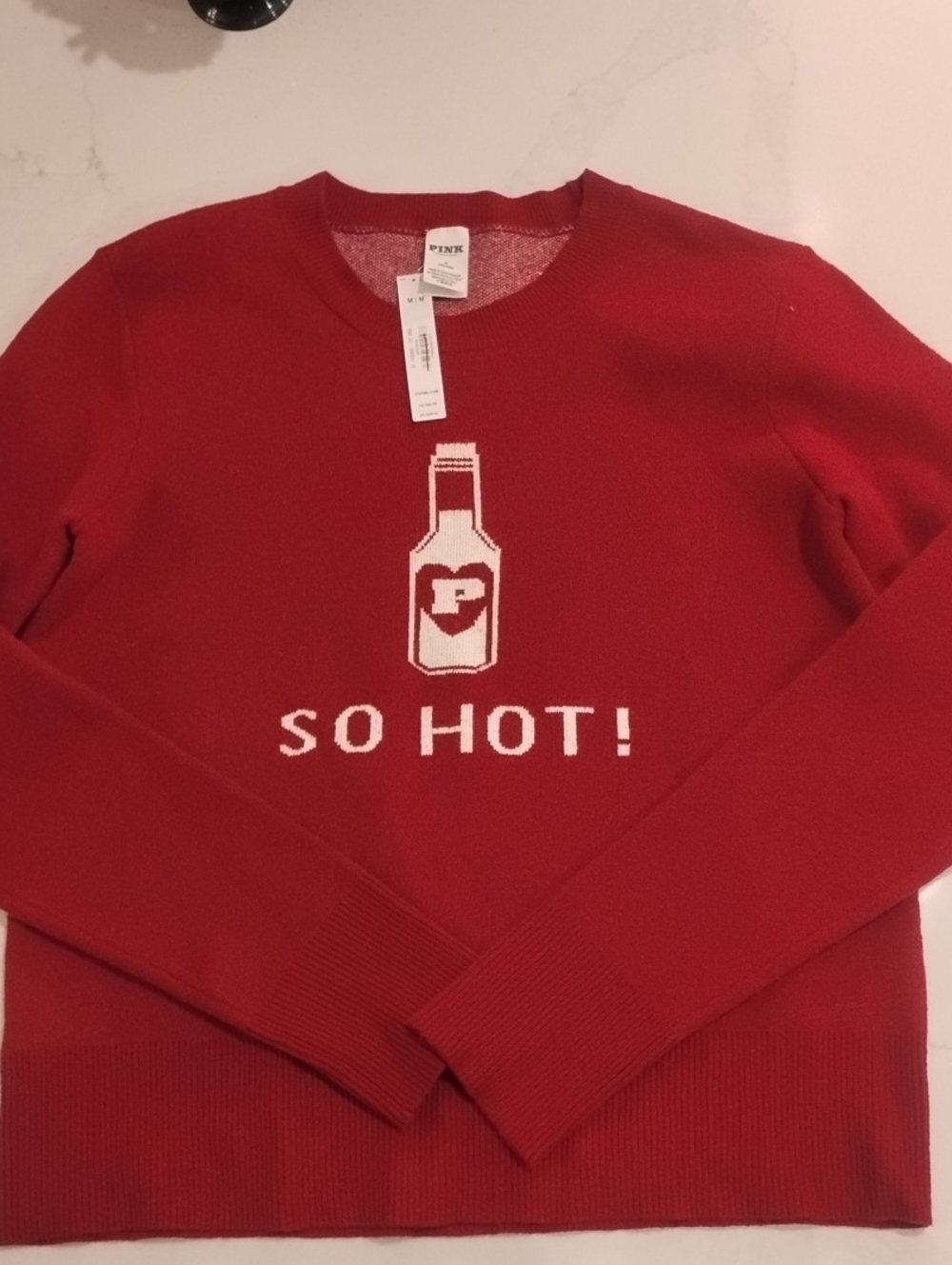 PINK Victoria's Secret Dark Red 'So Hot!' Graphic Crewneck Sweater